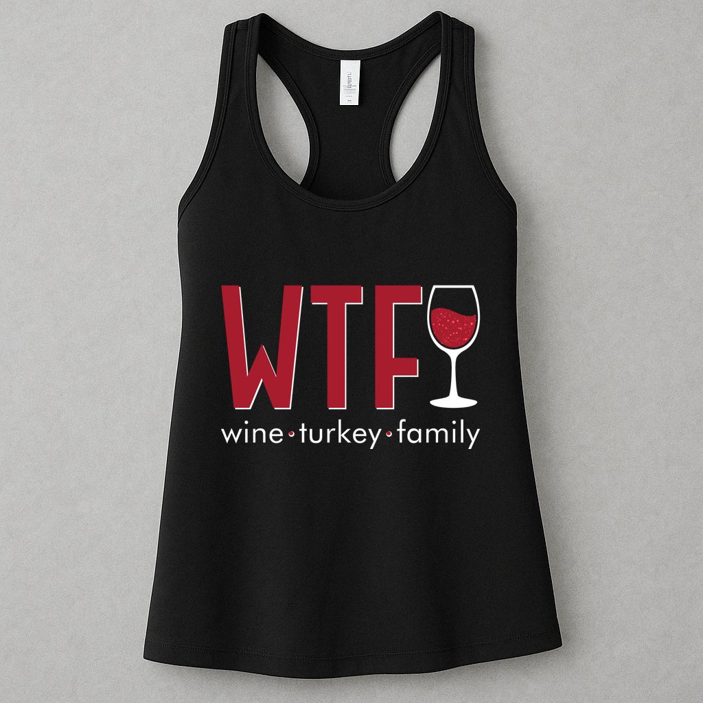 Wtf Wine Turkey Family Funny Holiday Thanksgiving Christmas Womens Tank Top