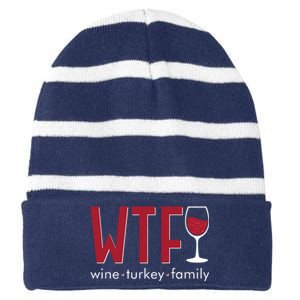 Wtf Wine Turkey Family Funny Holiday Thanksgiving Christmas Striped Beanie with Solid Band