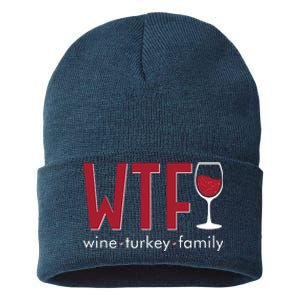 Wtf Wine Turkey Family Funny Holiday Thanksgiving Christmas Sustainable Knit Beanie