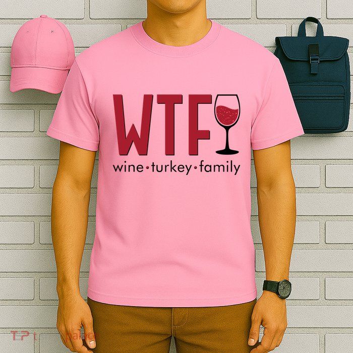 Wtf Wine Turkey Family Funny Holiday Thanksgiving Christmas T-Shirt