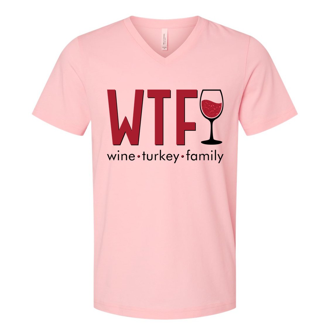 Wtf Wine Turkey Family Funny Holiday Thanksgiving Christmas V-Neck T-Shirt