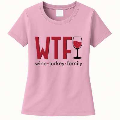 Wtf Wine Turkey Family Funny Holiday Thanksgiving Christmas Womens T-Shirt
