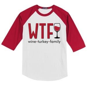 Wtf Wine Turkey Family Funny Holiday Thanksgiving Christmas Kids Colorblock Raglan Jersey