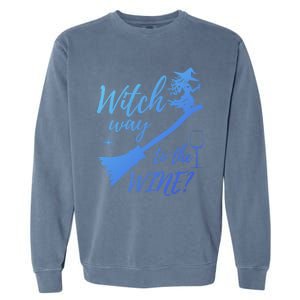 Witch Way To Wine Spooky Graphic Halloween Ing Graphic Meaningful Gift Garment-Dyed Sweatshirt