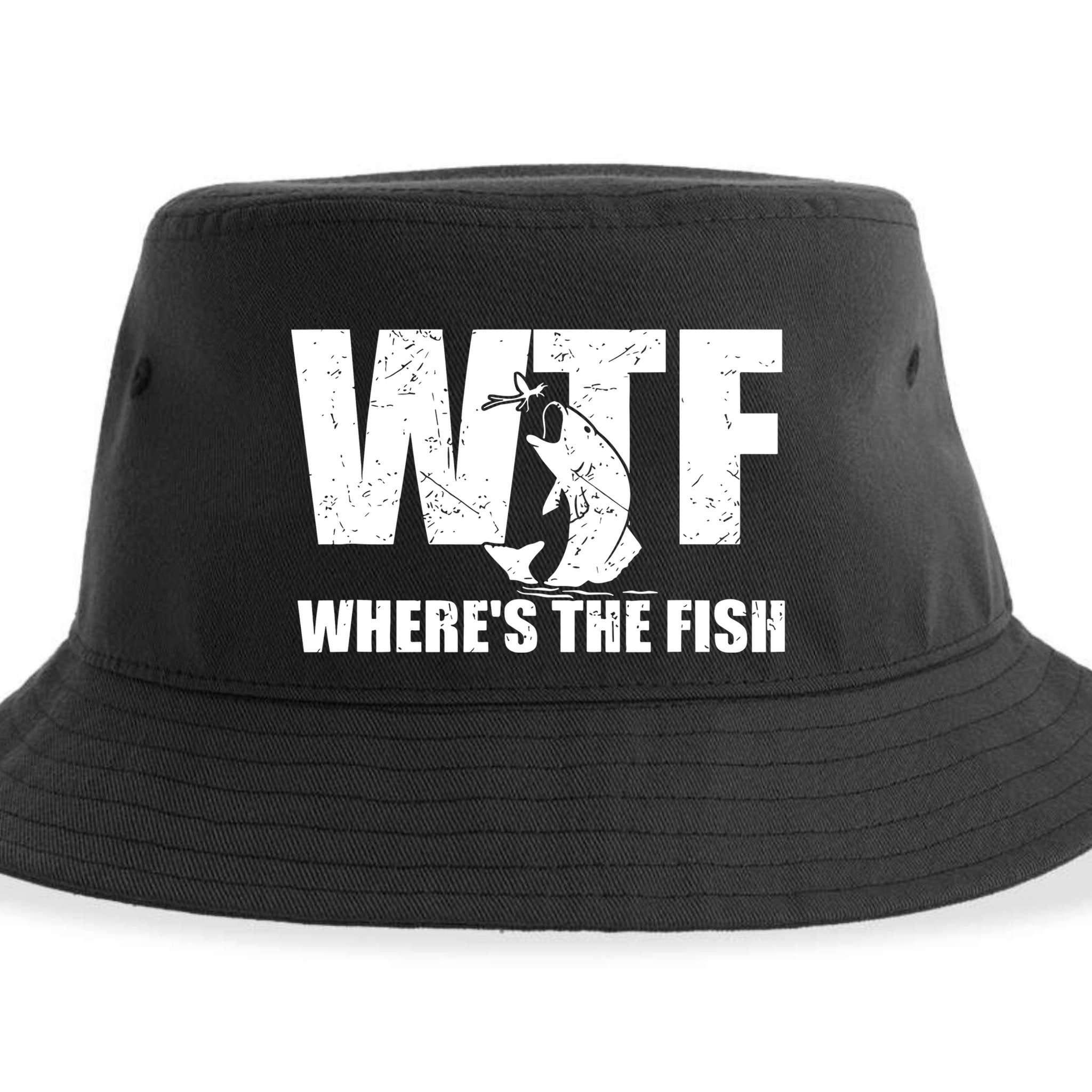 Wtf Wheres The Fish Funny Fishing Gifts Fathers Day Sustainable Bucket Hat