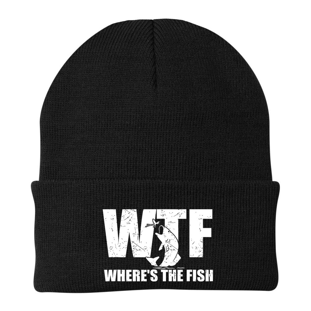 Wtf Wheres The Fish Funny Fishing Gifts Fathers Day Beanie