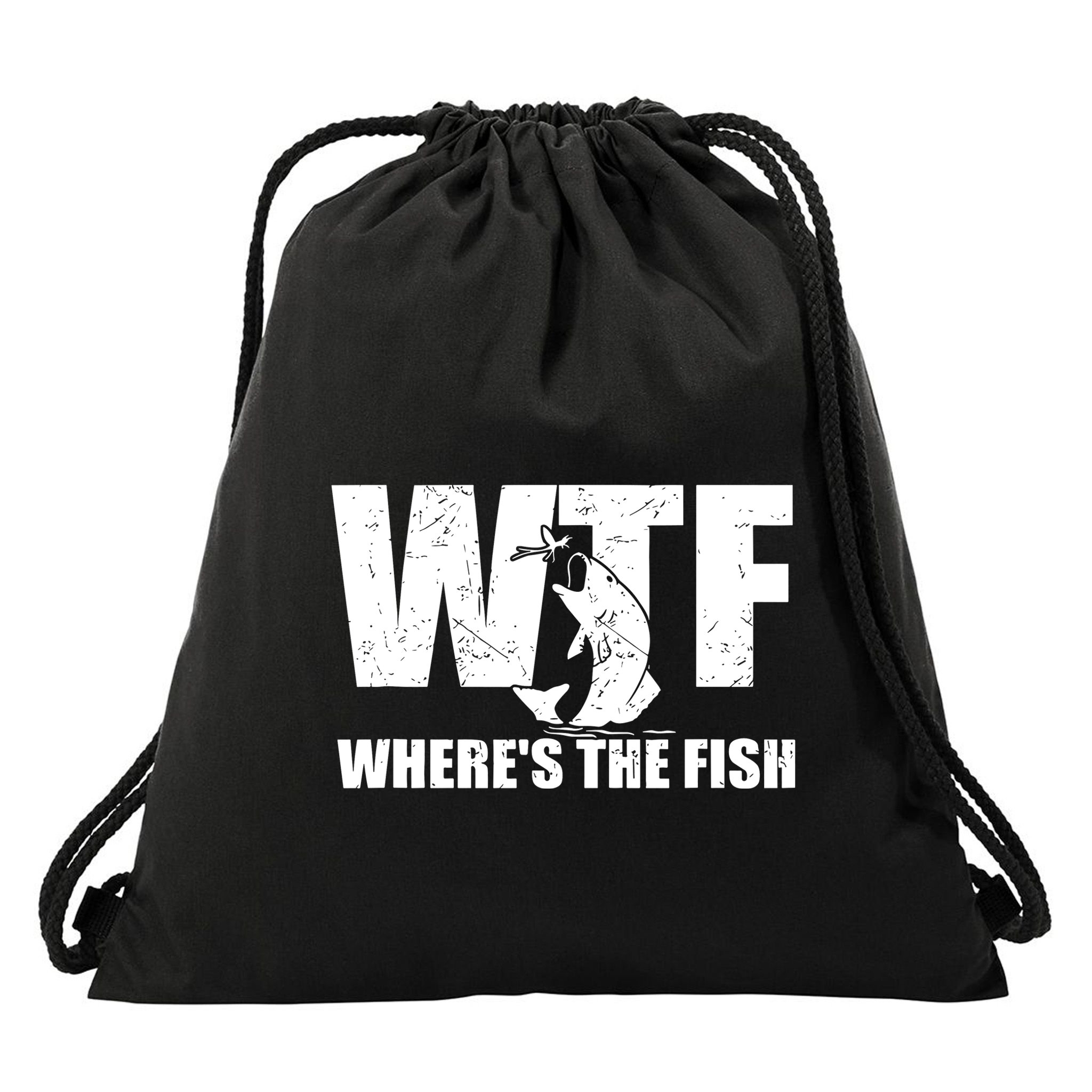 Wtf Wheres The Fish Funny Fishing Gifts Fathers Day Drawstring Bag