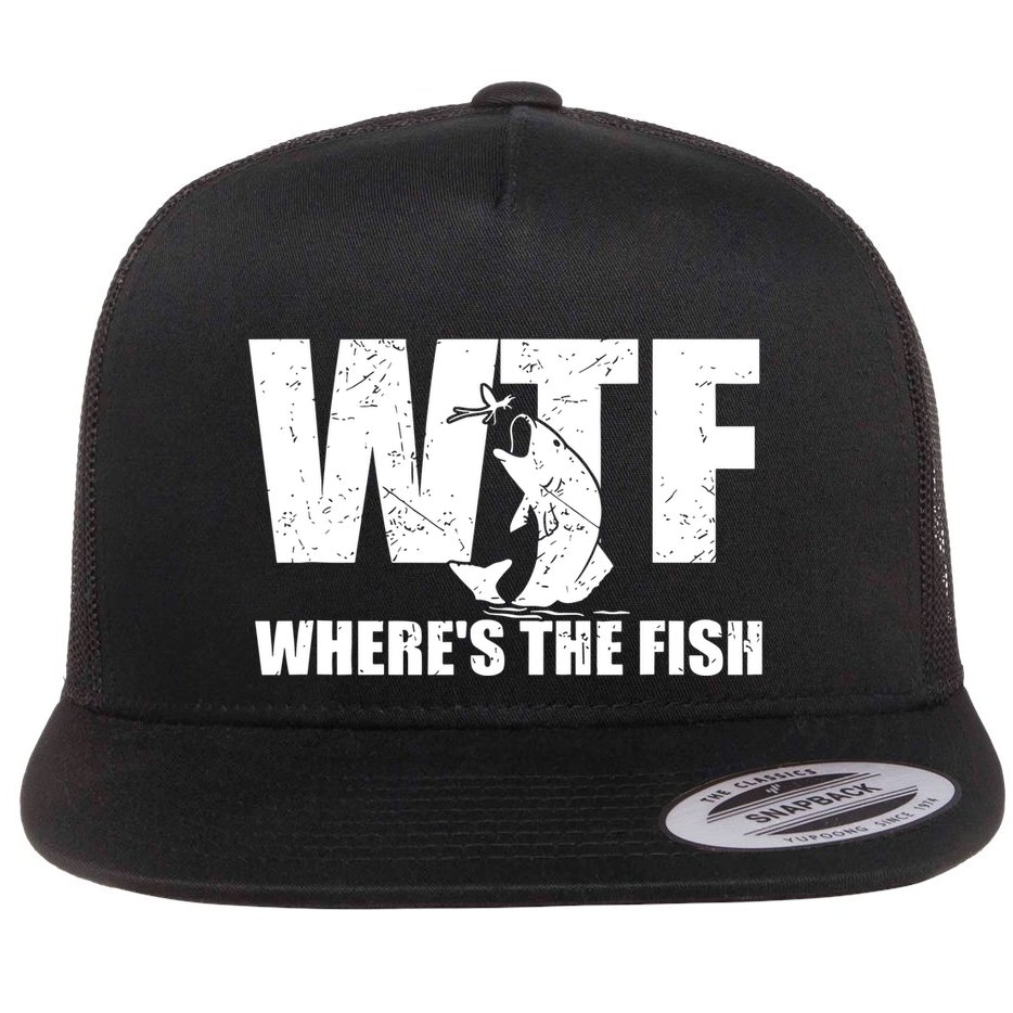 Wtf Wheres The Fish Funny Fishing Gifts Fathers Day Flat Bill Trucker Hat