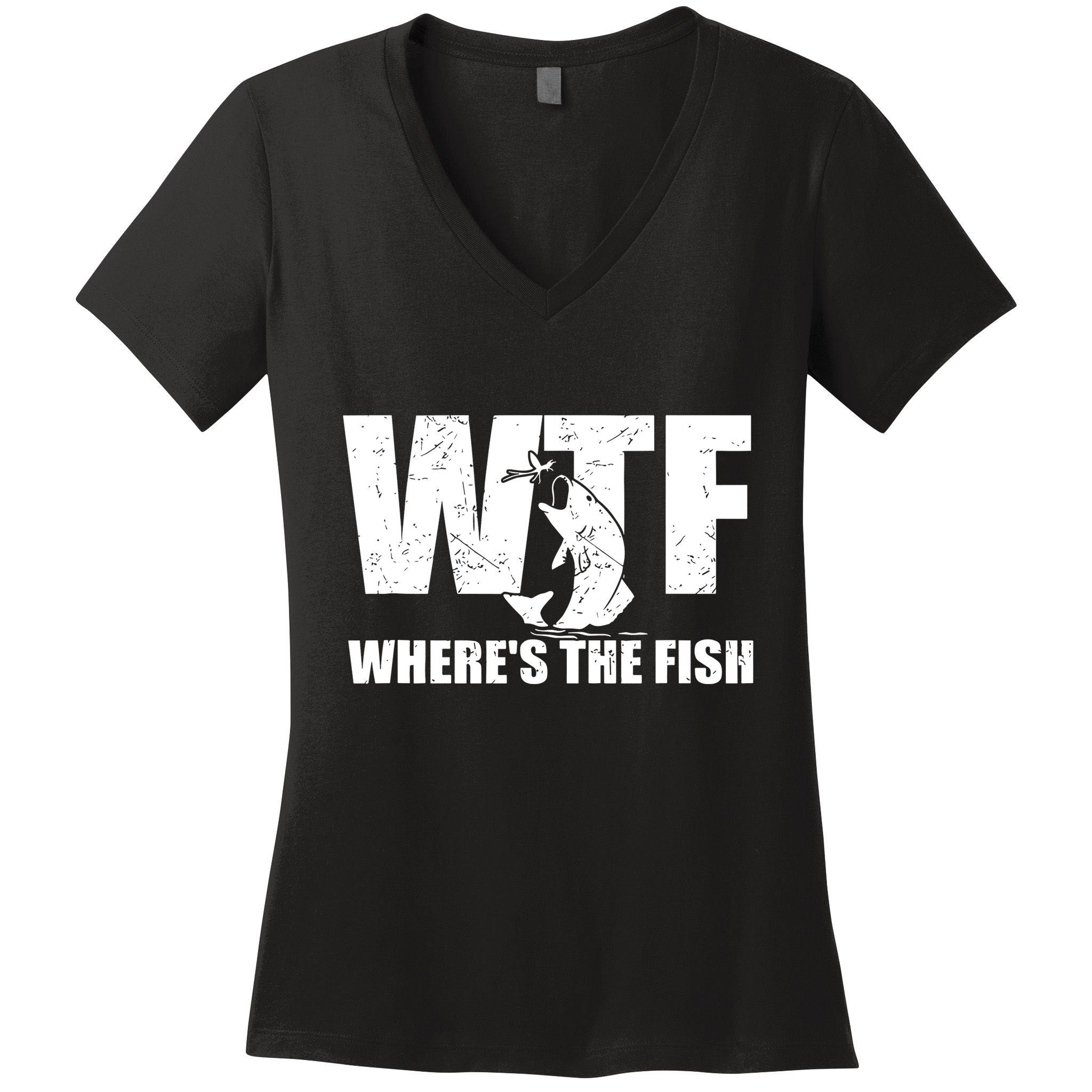 Wtf Wheres The Fish Funny Fishing Gifts Fathers Day Women's V-Neck T-Shirt