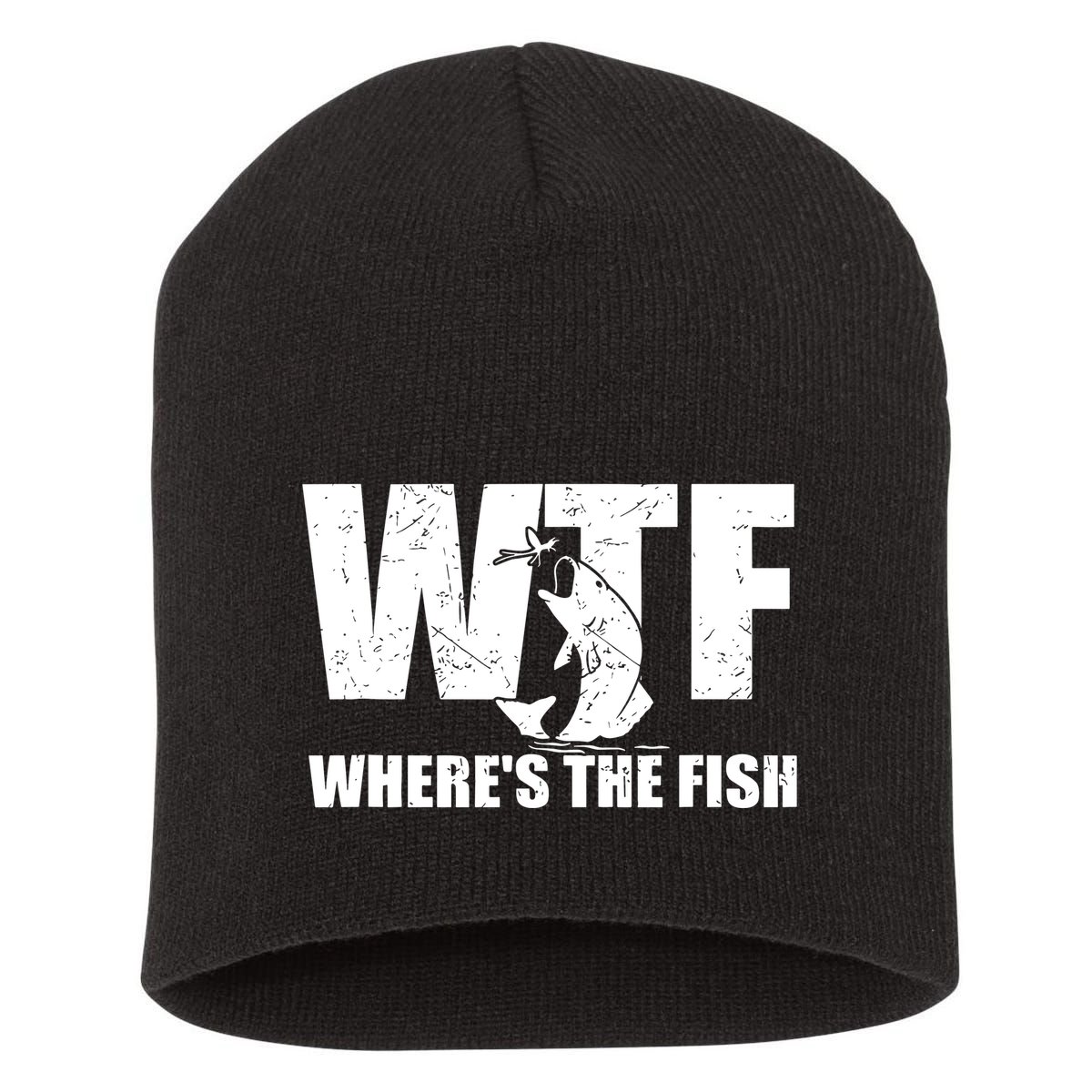 Wtf Wheres The Fish Funny Fishing Gifts Fathers Day Short Acrylic Beanie