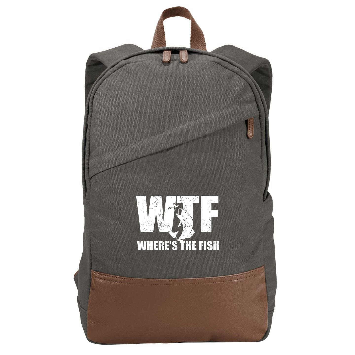 Wtf Wheres The Fish Funny Fishing Gifts Fathers Day Cotton Canvas Backpack