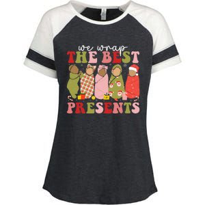 We Wrap The Best Presents Mother Baby Nurse L&D Nicu Xmas Enza Ladies Jersey Colorblock Tee