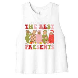 We Wrap The Best Presents Mother Baby Nurse L&D Nicu Xmas Women's Racerback Cropped Tank