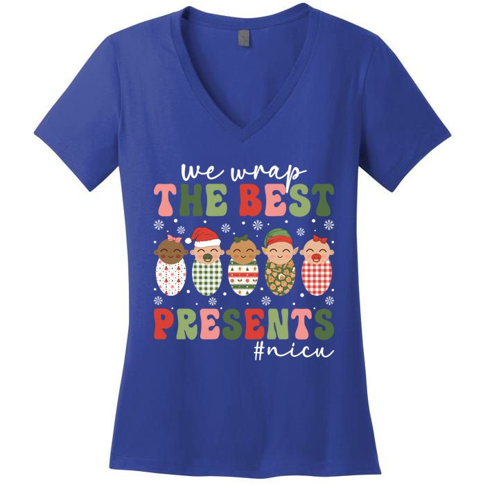 We Wrap The Best Presents Nicu Nurse Christmas Nurse Gift Women's V-Neck T-Shirt