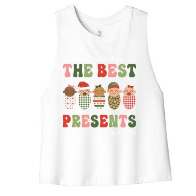 We Wrap The Best Presents Nicu Nurse Christmas Nurse Gift Women's Racerback Cropped Tank