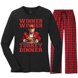 Winner Winner Turkey Dinner Donald Trump Usa Thanksgiving Women's Long Sleeve Flannel Pajama Set 