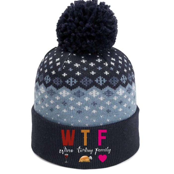 Wtf Wine Turkey Family Funny Thanksgiving Hostess Gift The Baniff Cuffed Pom Beanie