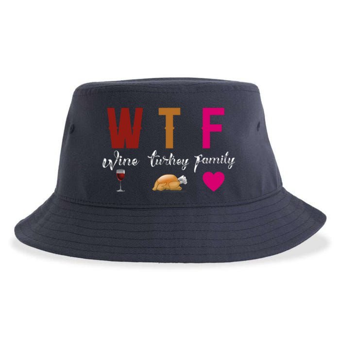 Wtf Wine Turkey Family Funny Thanksgiving Hostess Gift Sustainable Bucket Hat