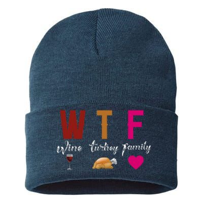 Wtf Wine Turkey Family Funny Thanksgiving Hostess Gift Sustainable Knit Beanie