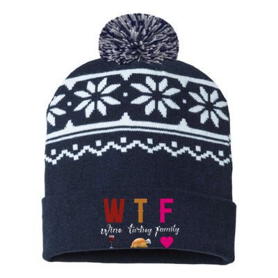 Wtf Wine Turkey Family Funny Thanksgiving Hostess Gift USA-Made Snowflake Beanie