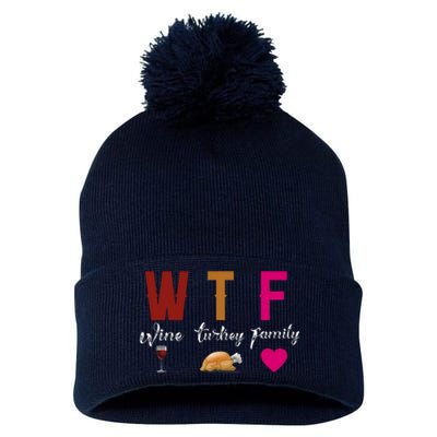 Wtf Wine Turkey Family Funny Thanksgiving Hostess Gift Pom Pom 12in Knit Beanie