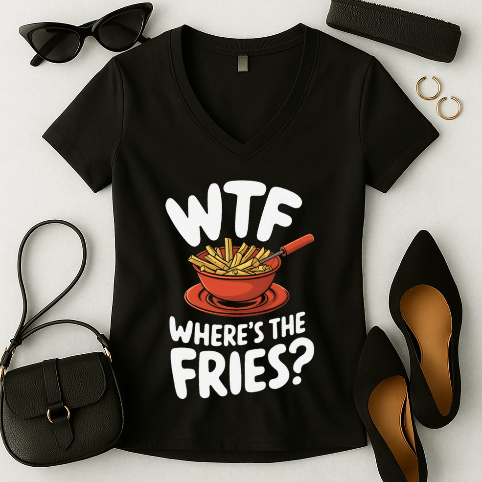 Wtf WhereS The Fries Funny Expression Women's V-Neck T-Shirt