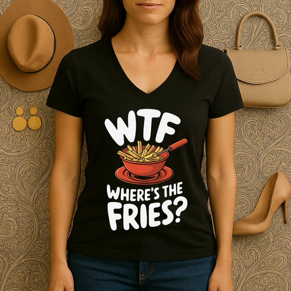 Wtf WhereS The Fries Funny Expression Women's V-Neck T-Shirt