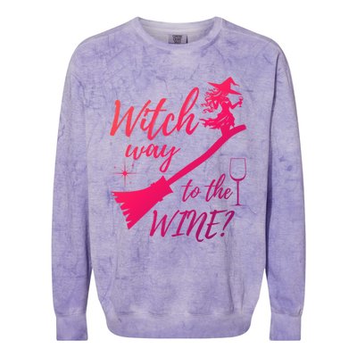 Witch Way To Wine Spooky Graphic Halloween Ing Graphic Meaningful Gift Colorblast Crewneck Sweatshirt