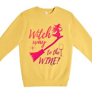 Witch Way To Wine Spooky Graphic Halloween Ing Graphic Meaningful Gift Premium Crewneck Sweatshirt