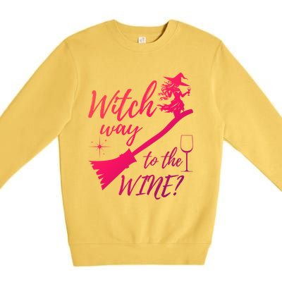 Witch Way To Wine Spooky Graphic Halloween Ing Graphic Meaningful Gift Premium Crewneck Sweatshirt