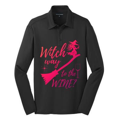 Witch Way To Wine Spooky Graphic Halloween Ing Graphic Meaningful Gift Silk Touch Performance Long Sleeve Polo