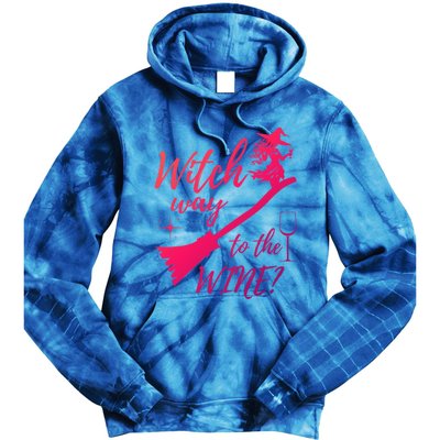 Witch Way To Wine Spooky Graphic Halloween Ing Graphic Meaningful Gift Tie Dye Hoodie