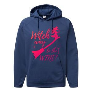 Witch Way To Wine Spooky Graphic Halloween Ing Graphic Meaningful Gift Performance Fleece Hoodie