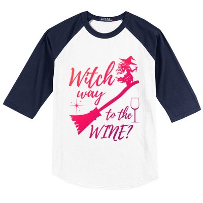 Witch Way To Wine Spooky Graphic Halloween Ing Graphic Meaningful Gift Baseball Sleeve Shirt