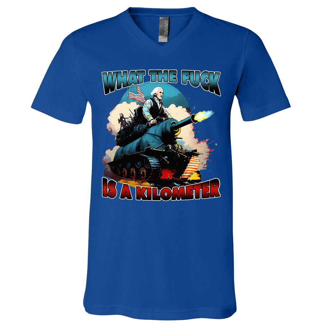 WTF What The Fuck Is A Kilometer George Washington Funny V-Neck T-Shirt