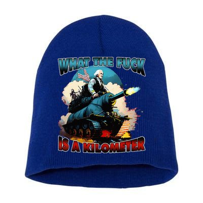 WTF What The Fuck Is A Kilometer George Washington Funny Short Acrylic Beanie