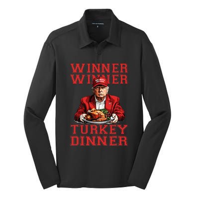 Winner Winner Turkey Dinner Humor Funny Trump Thanksgiving Silk Touch Performance Long Sleeve Polo