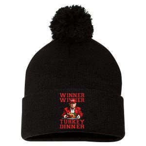 Winner Winner Turkey Dinner Humor Funny Trump Thanksgiving Pom Pom 12in Knit Beanie