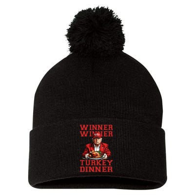 Winner Winner Turkey Dinner Humor Funny Trump Thanksgiving Pom Pom 12in Knit Beanie