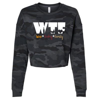 Wtf Wine Turkey Family Funny Happy Thanksgiving Celebration Gift Cropped Pullover Crew