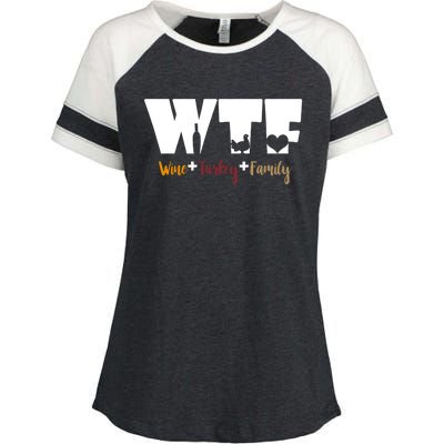 Wtf Wine Turkey Family Funny Happy Thanksgiving Celebration Gift Enza Ladies Jersey Colorblock Tee