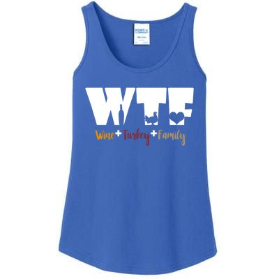 Wtf Wine Turkey Family Funny Happy Thanksgiving Celebration Gift Ladies Essential Tank