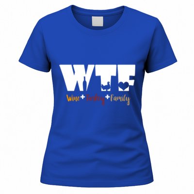 Wtf Wine Turkey Family Funny Happy Thanksgiving Celebration Gift Women's T-Shirt