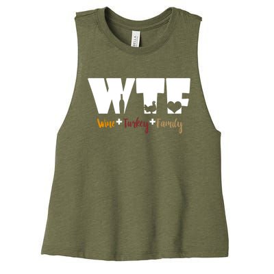 Wtf Wine Turkey Family Funny Happy Thanksgiving Celebration Gift Women's Racerback Cropped Tank