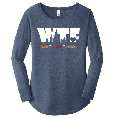 Wtf Wine Turkey Family Funny Happy Thanksgiving Celebration Gift Women's Perfect Tri Tunic Long Sleeve Shirt