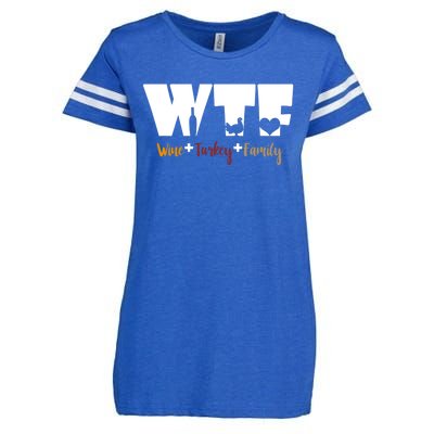 Wtf Wine Turkey Family Funny Happy Thanksgiving Celebration Gift Enza Ladies Jersey Football T-Shirt