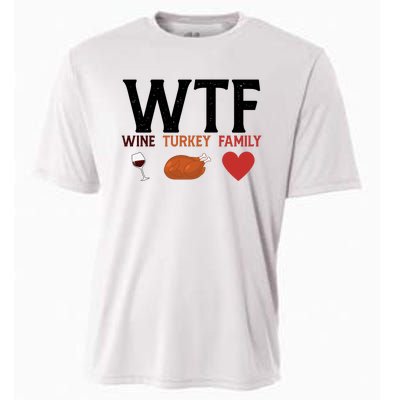 WTF Wine Turkey Family Funny Thanksgiving Cooling Performance Crew T-Shirt