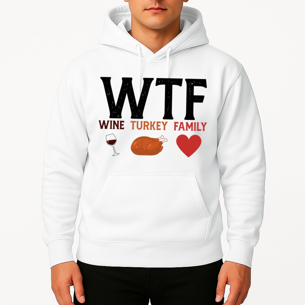WTF Wine Turkey Family Funny Thanksgiving Hoodie