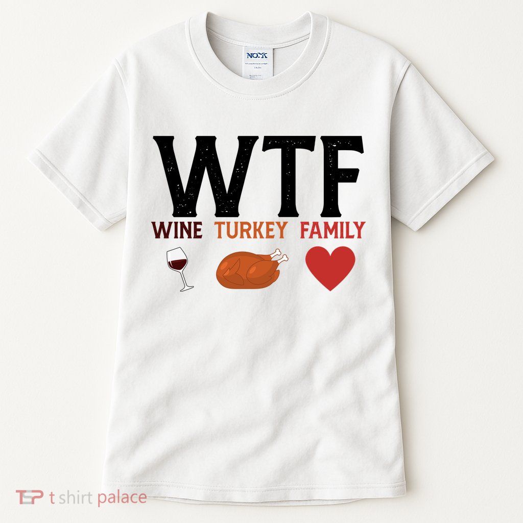 WTF Wine Turkey Family Funny Thanksgiving Tall T-Shirt