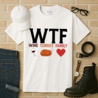 WTF Wine Turkey Family Funny Thanksgiving Tall T-Shirt